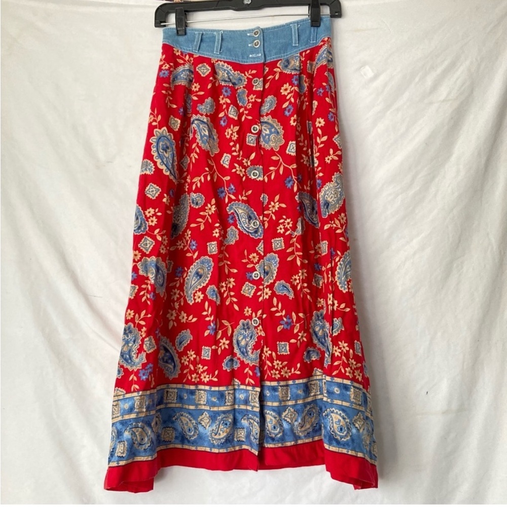 Red and Blue Paisley Midi Skirt